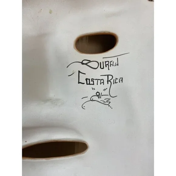 Costa Rica Ceramic Mask Feathers Boruca Style Signed By Artist Arroyabe Suraj - Picture 11 of 11